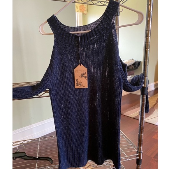 Exposed Shoulder Sweater - Blue Sparkly - Picture 1 of 3